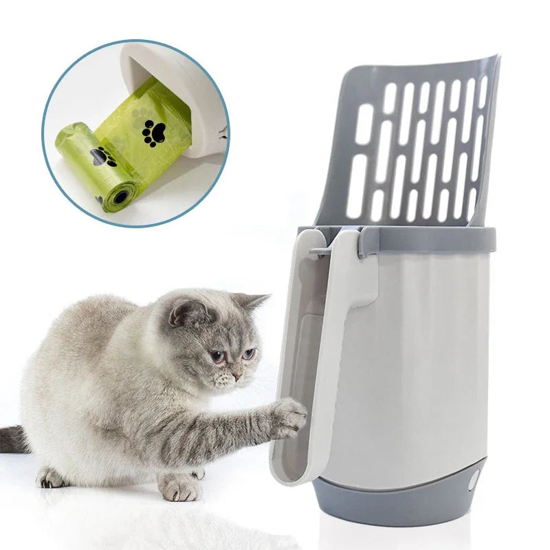 Pá Higiênica para Gatos com Dispense Embutido + Saco Coletor Descartável